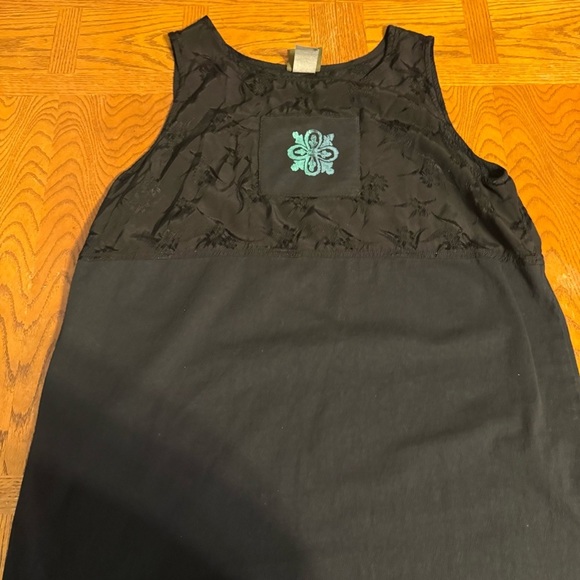 Vintage Blue Cactus Maxi Dress in Black 1X Sleeveless Boho Artwear Double Slit - Picture 7 of 16